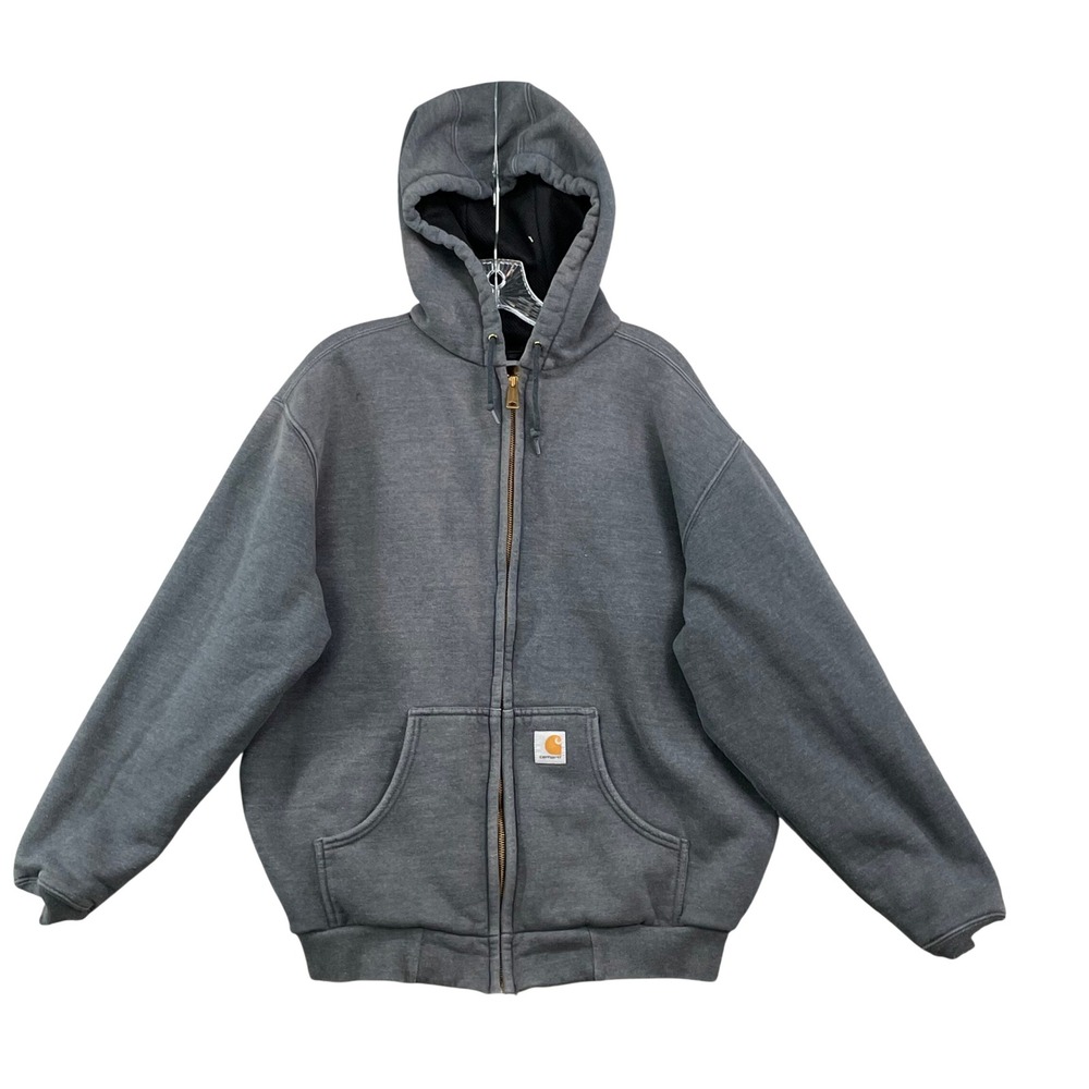 Carhartt‎ Zip Hoodie Mens Medium Charcoal Gray J149 CHH Thermal Lined Workwear
